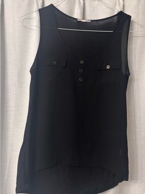 Active USA Black Sleeveless Button Henley Tank